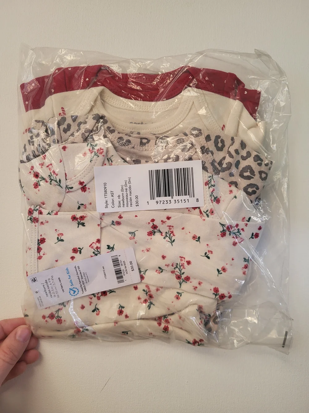 Carter's Cream Floral & Leopard Newborn Bodysuit Set